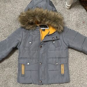 Rothschild Charcoal Kids Puffer with Faux Fur Trim 24M